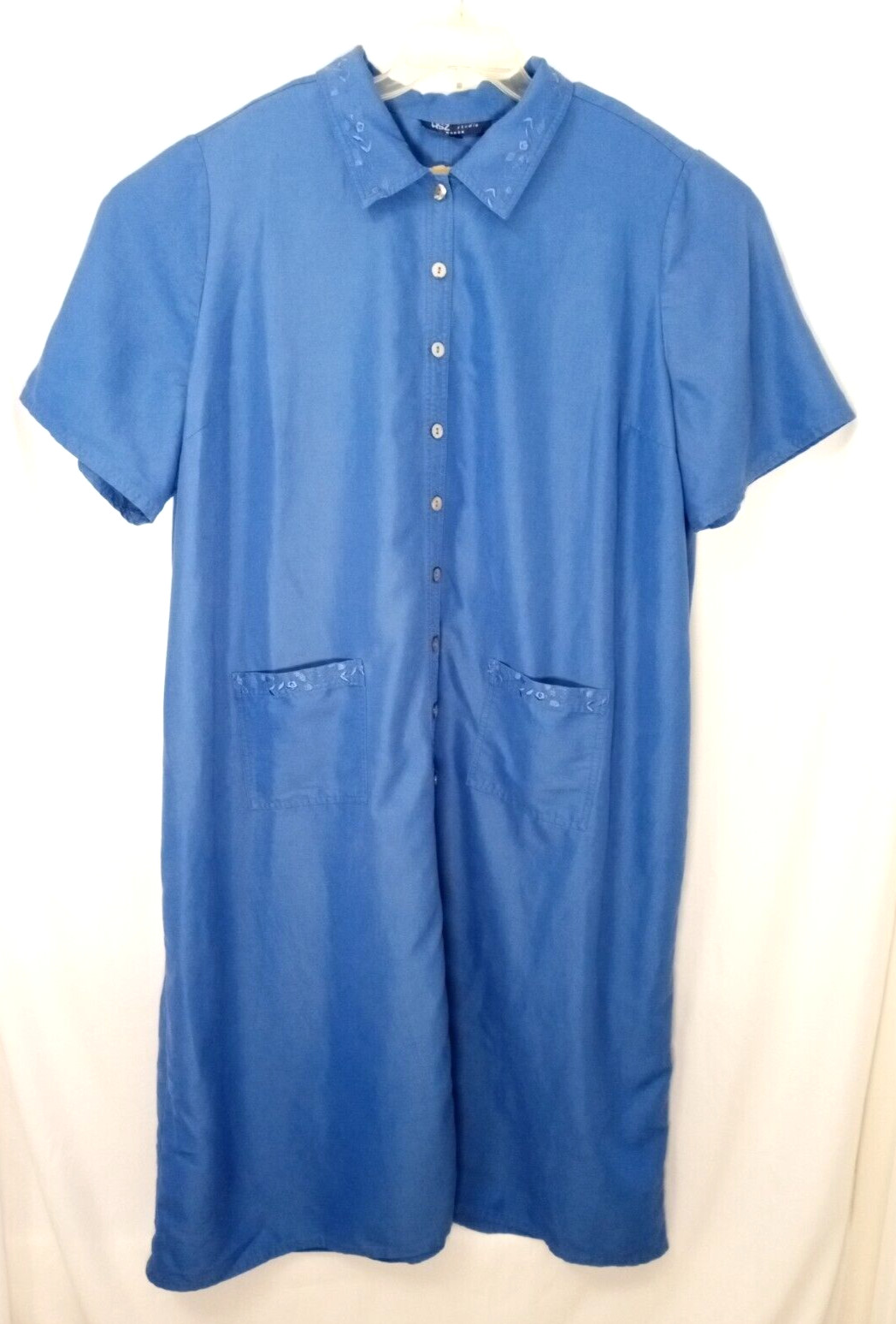 HSZ Studio Woman 4X Bathrobe Housecoat House Dress Button-Down Blue Embroidered