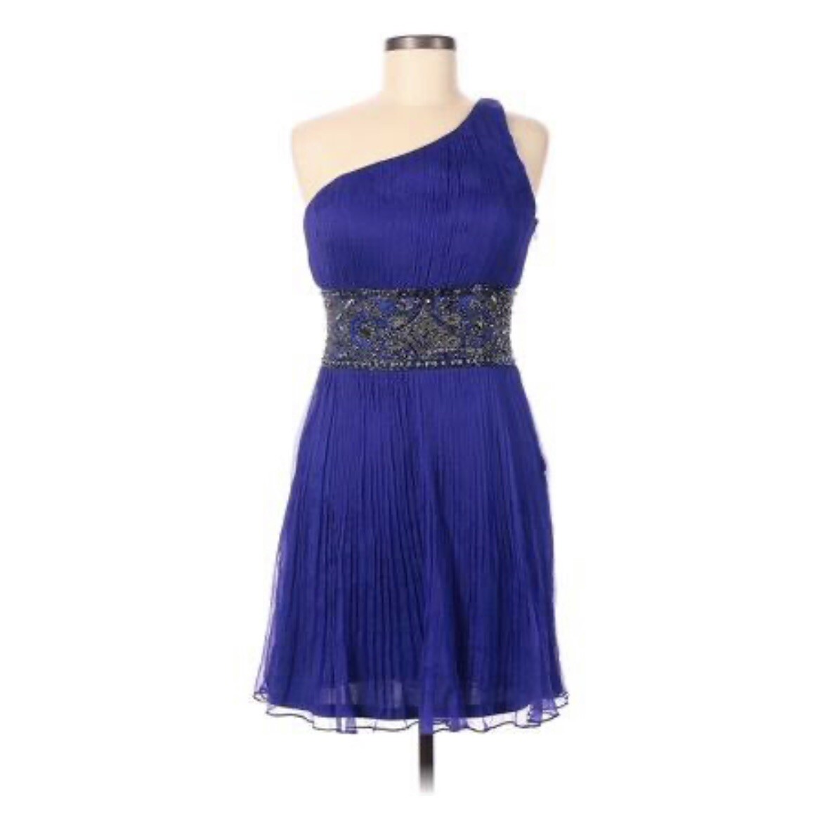 Sue Wong Nocturne Blue Silk Beaded Sequin Embellished One Shoulder Mini Dress 6