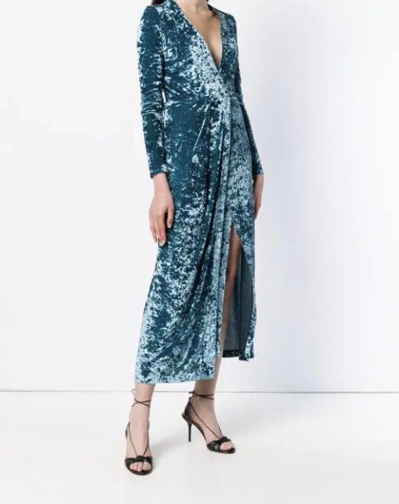 GALVAN LONDON NEW Cloud Hammered Velvet Midi Dress In Sky Blue Size US 4