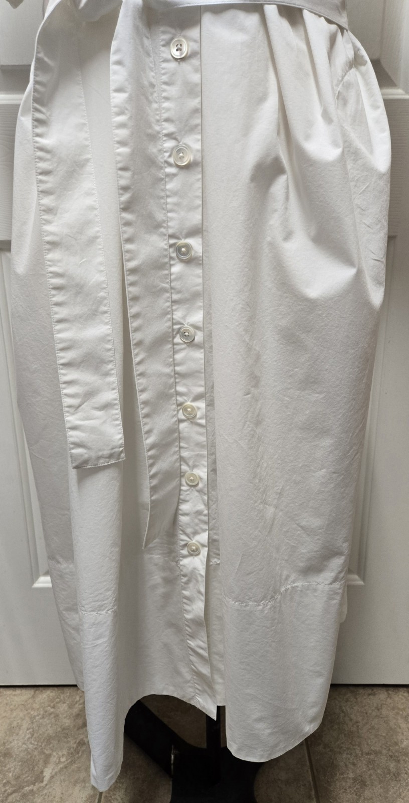 CO Collection Gathered Button-Front Midi Dress, Size Large, White