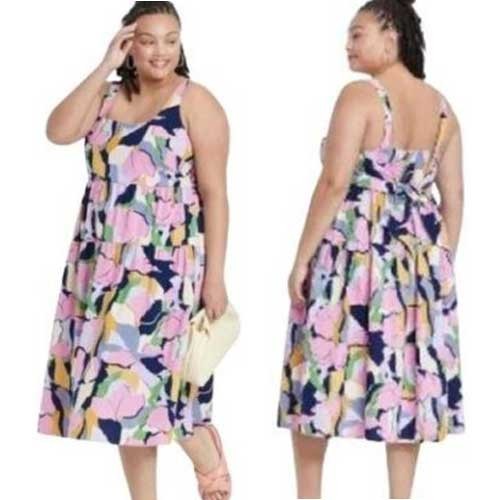NEW Target Ava & Viv Sleeveless Midi Sundress Pink Mod Floral Cotton 3X