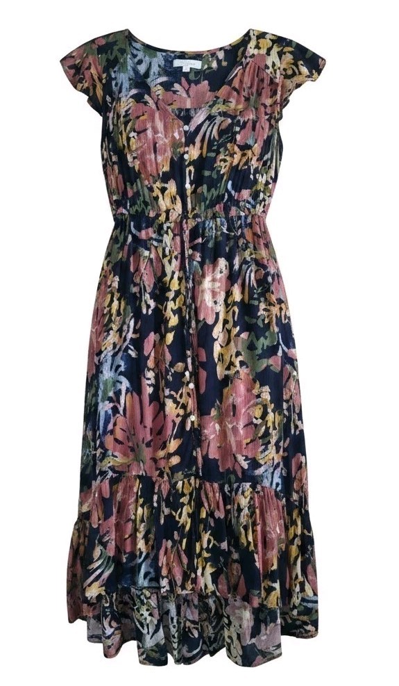 New Directions Petite Women’s Multicolor Floral Print Hi Low Dress SSlv Sz PL