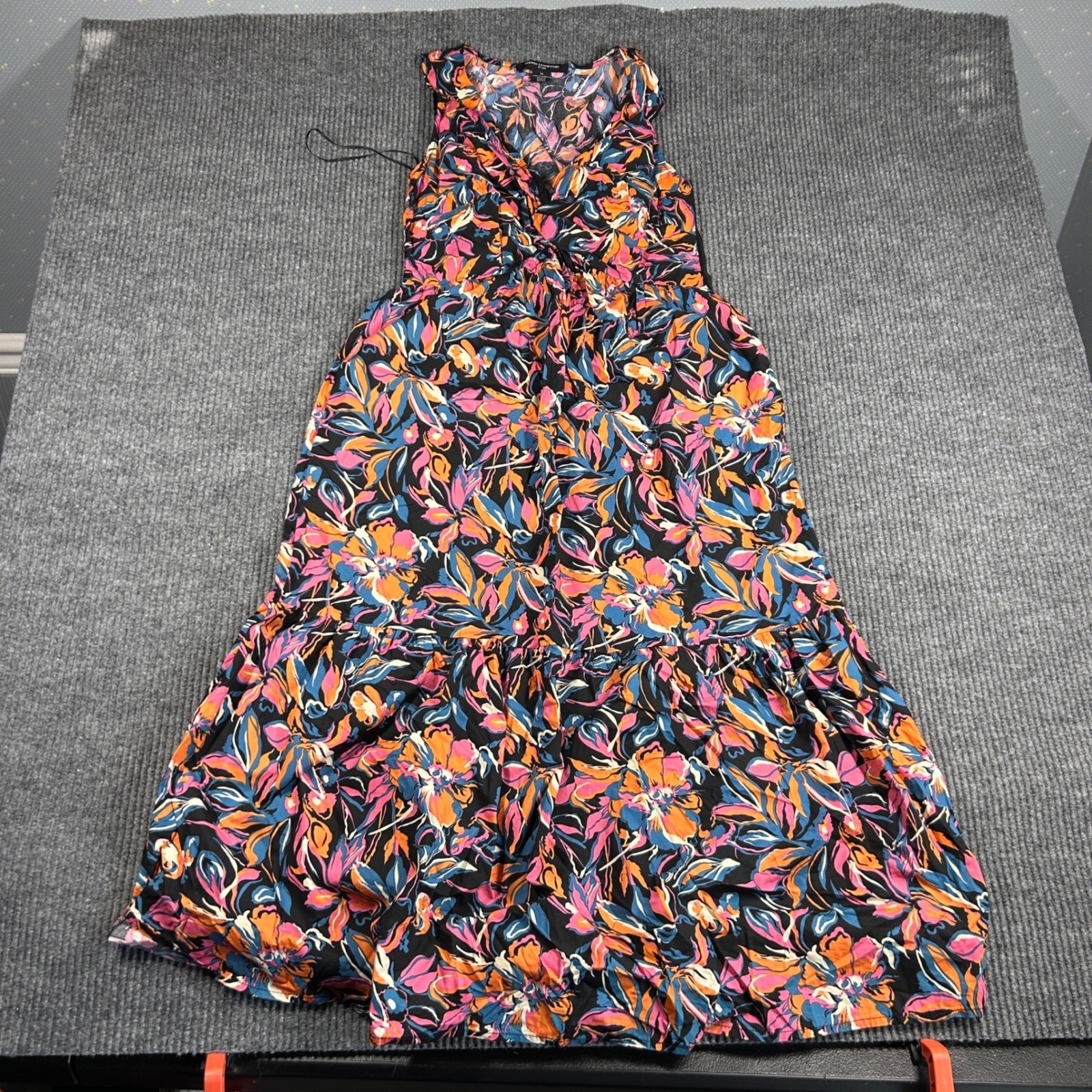 French Connection Dress Women’s M Floral Sleeveless Tiered Maxi Black Multi