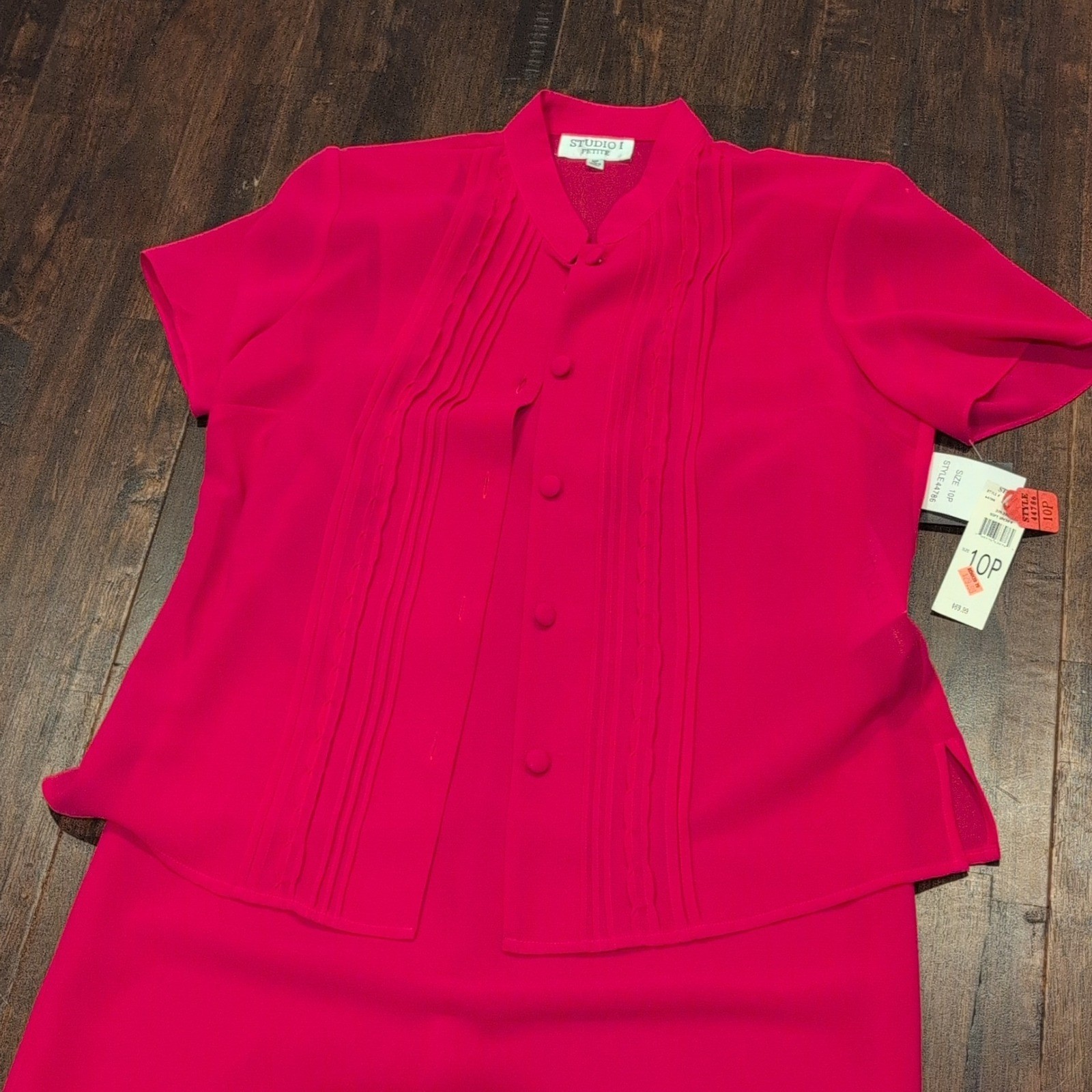 New Vintage Studio I Womens 2Pc Set Pink Sleeveless Dress 10P Sheer Button Top