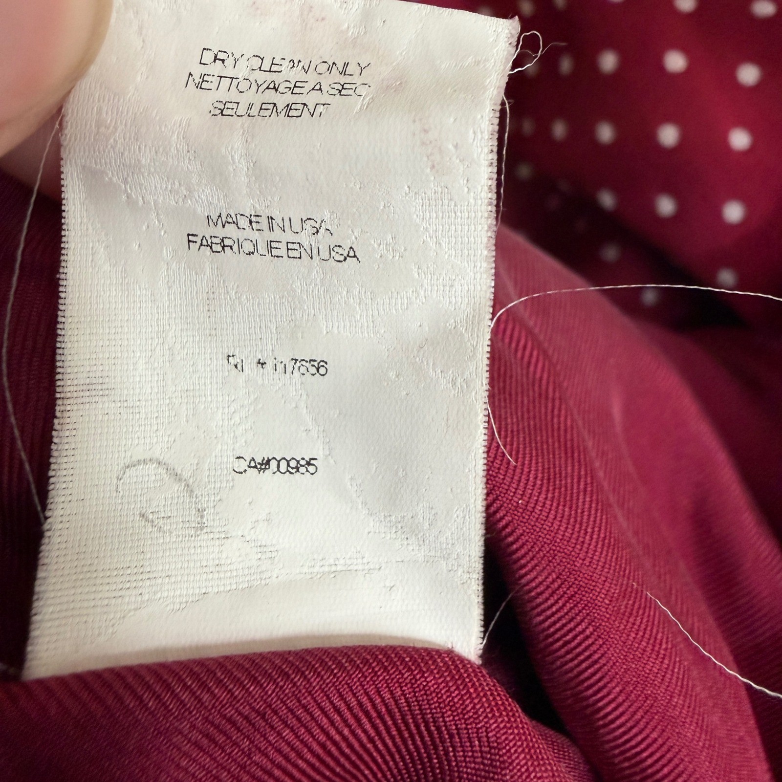 Thakoon Polka Dot Wrap Dress Burgundy White Silk Lined Long Sleeve Est Large