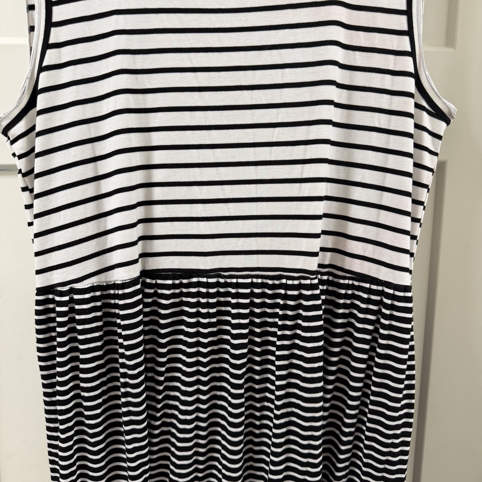 Nina Leonard Black & White Striped Three Tiered Sleeveless Sundress XL