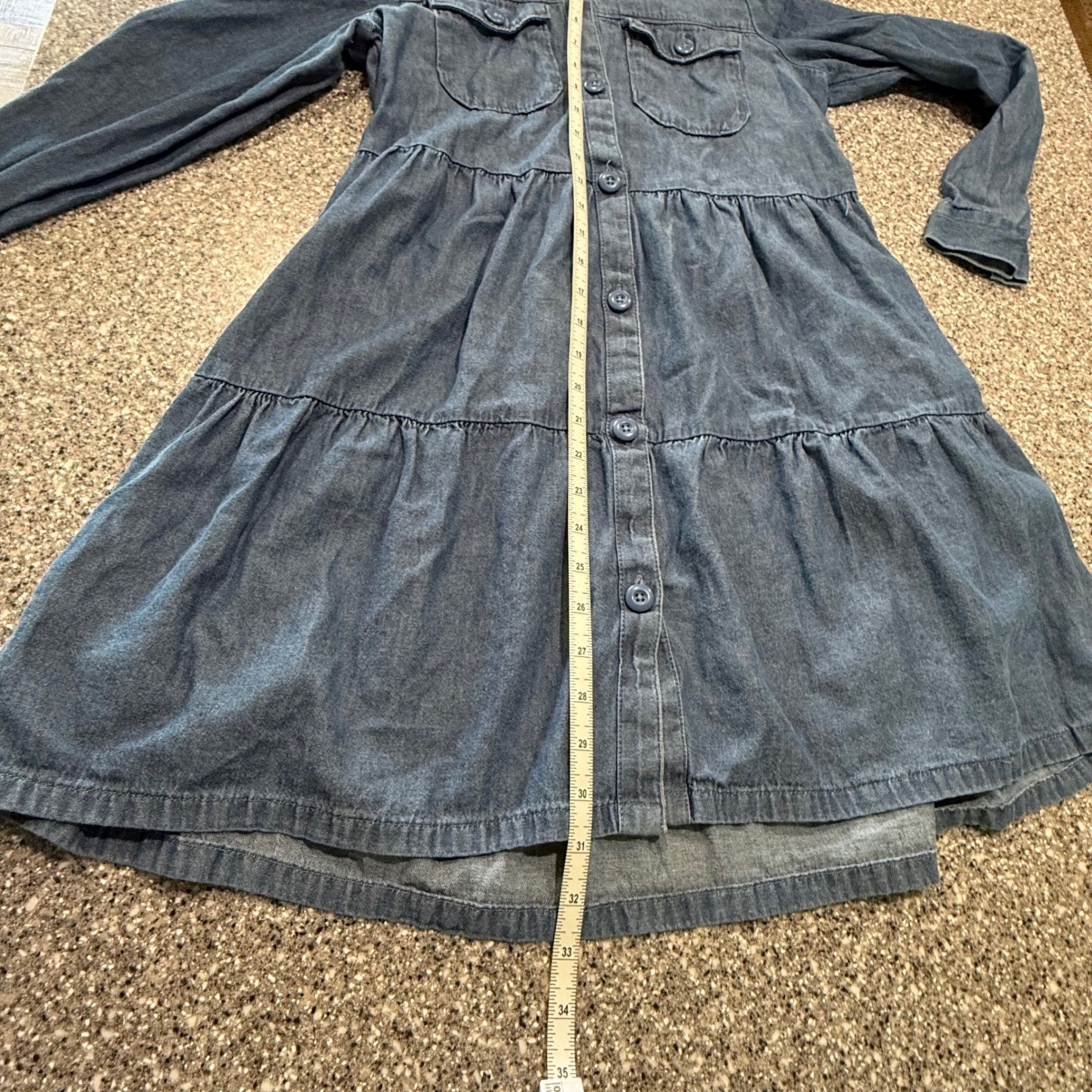 American Eagle Womens Tiered Denim Mini Shirt Dress Medium Wash Blue XS Cotton