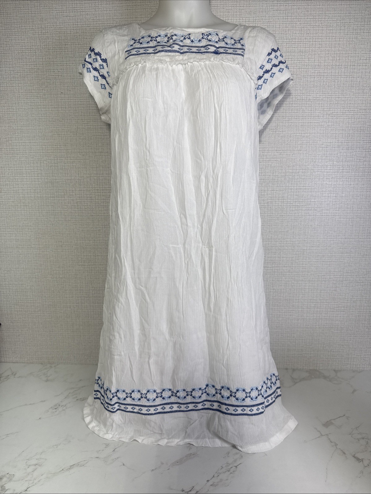 NWT White Dress Esmara 8 Guazy Boho Peasant Cotton Lined Viscose Festival Beach