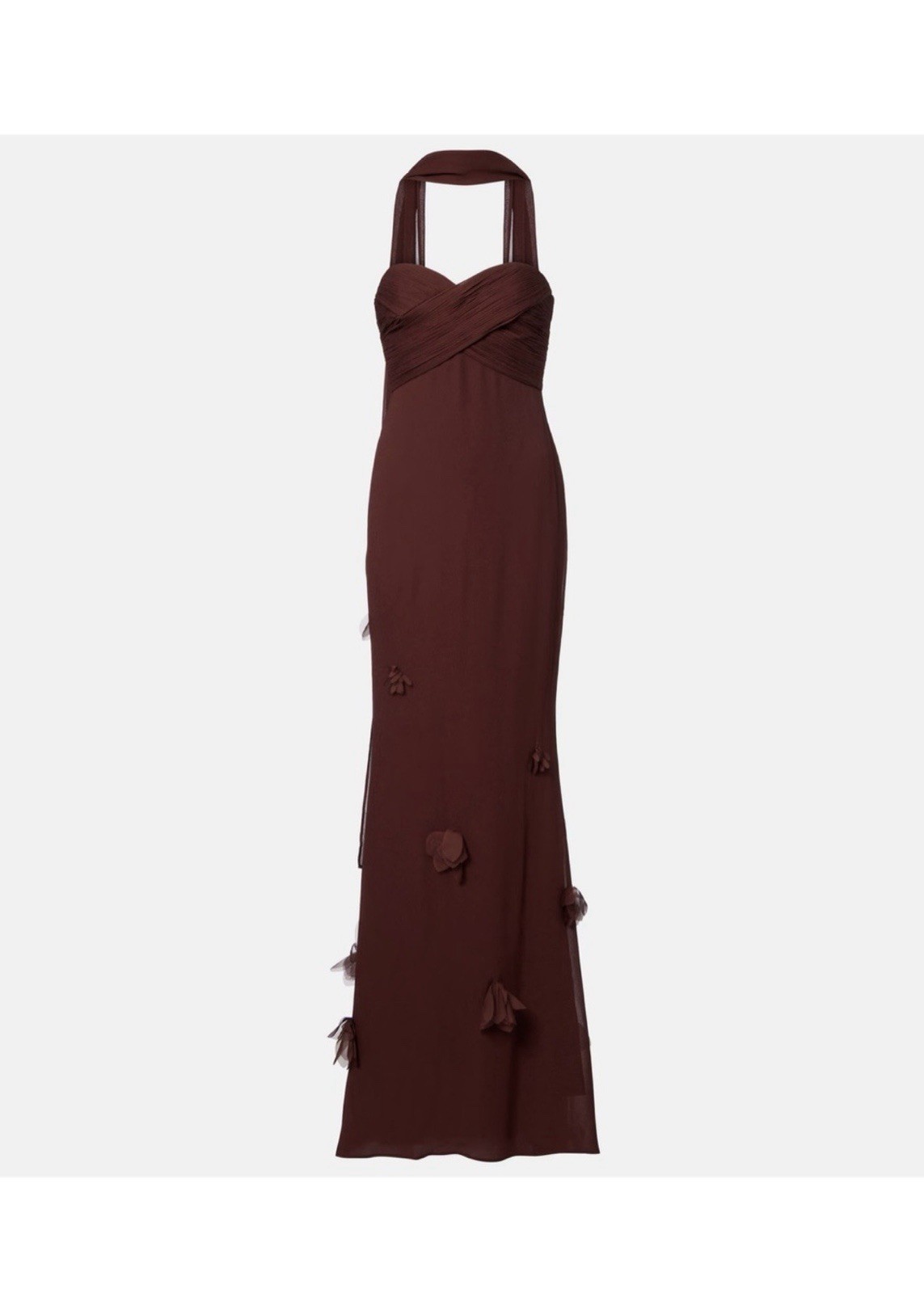 NWT Self-Portrait Brown Georgette Flower Maxi Dress Gown UK08/US4