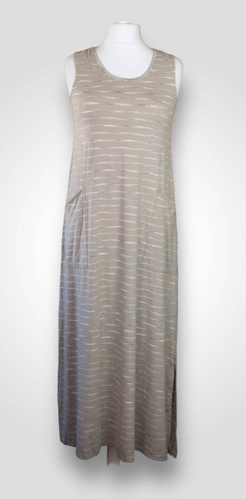 MarlaWynne Striped Maxi Dress with Pockets Regular Length Sand Multi Size XS