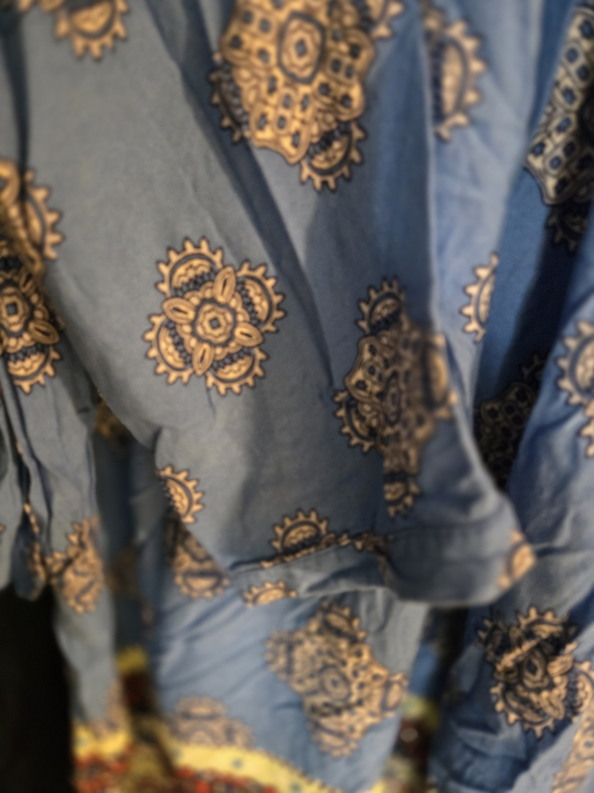 Red Camel Plus Midi Dress SZ 3X Blue Paisley Heirloom Boho Long Sleeve Dress