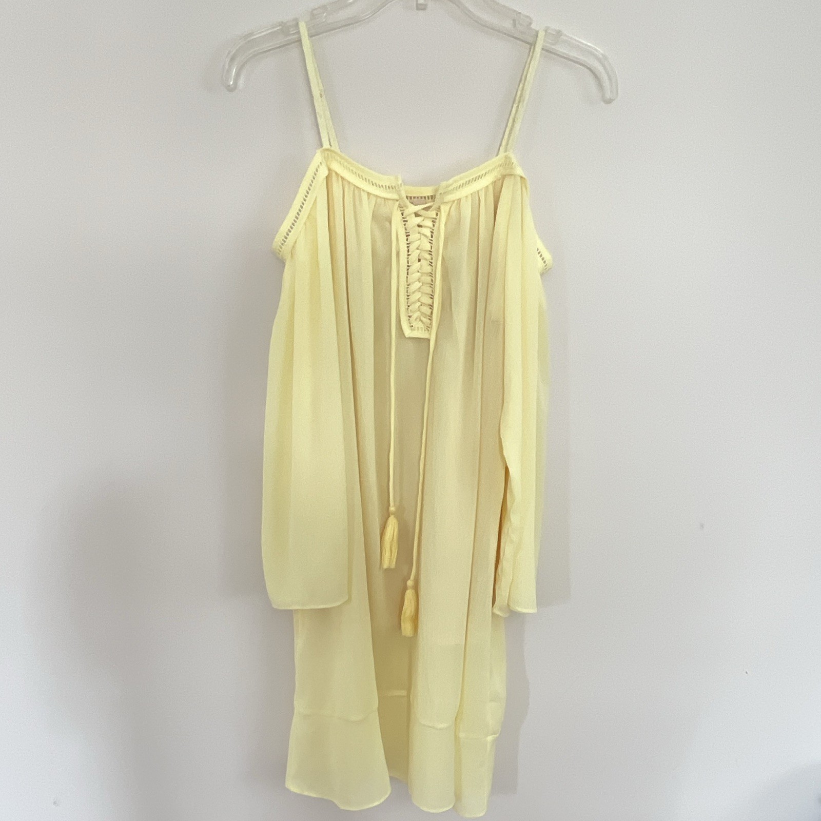 My Beloved Yellow Solid Gown 3/4 Sleeve Tie Front Lace Accents Women