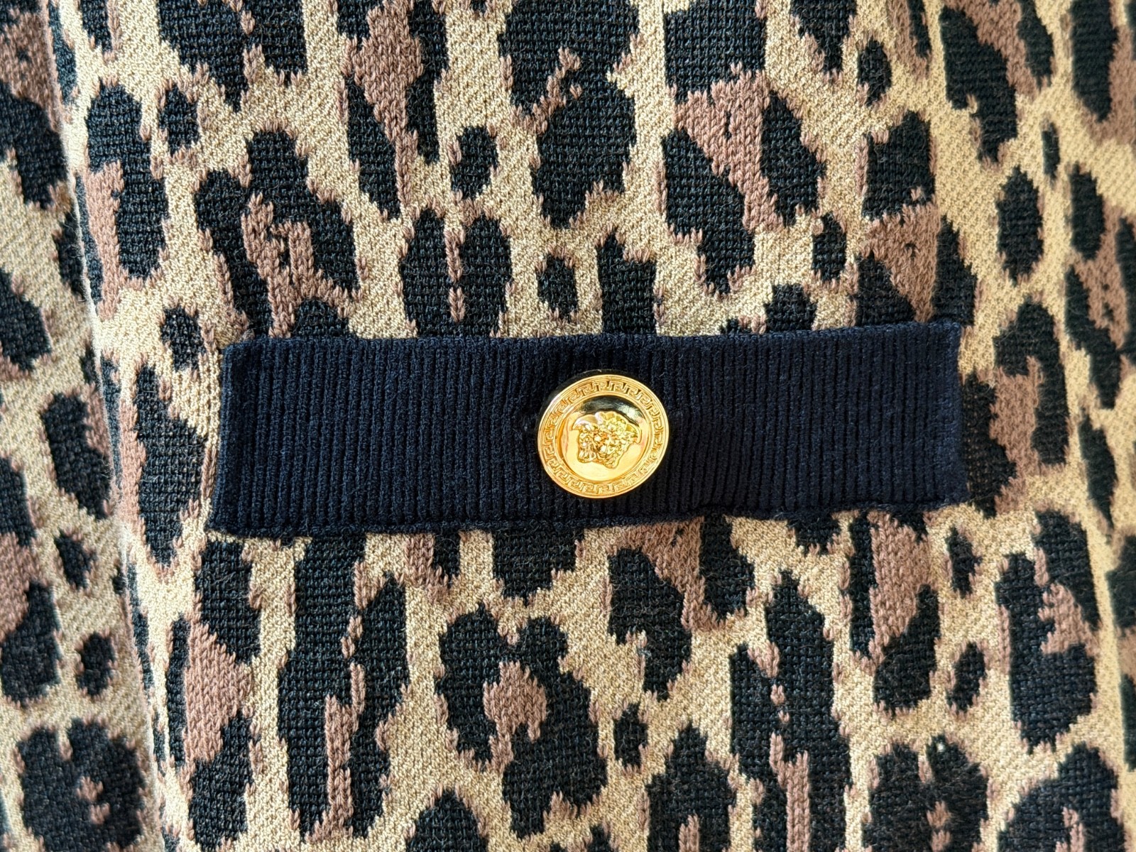 NWT Versace Medusa Logo Button Leopard Intarsia Print Knit Dress 46 US 10 $2950