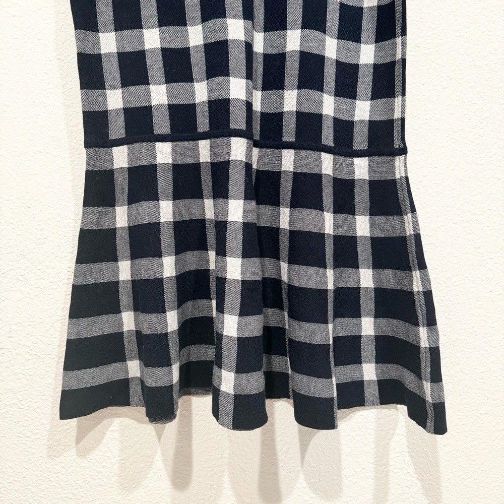 banana republic black white gingham knit short sleeve sweater dress flounce hem