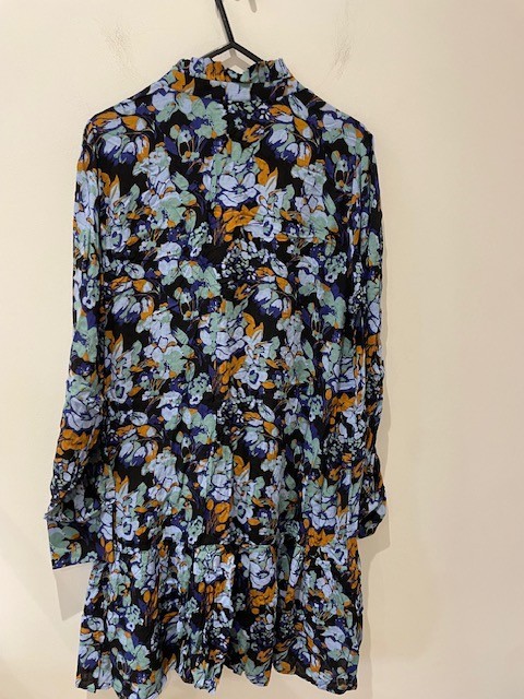 La Redoute Buttoned Floral Shirt Dress Size 12 Ruffled Tiered High Neck RRP £52