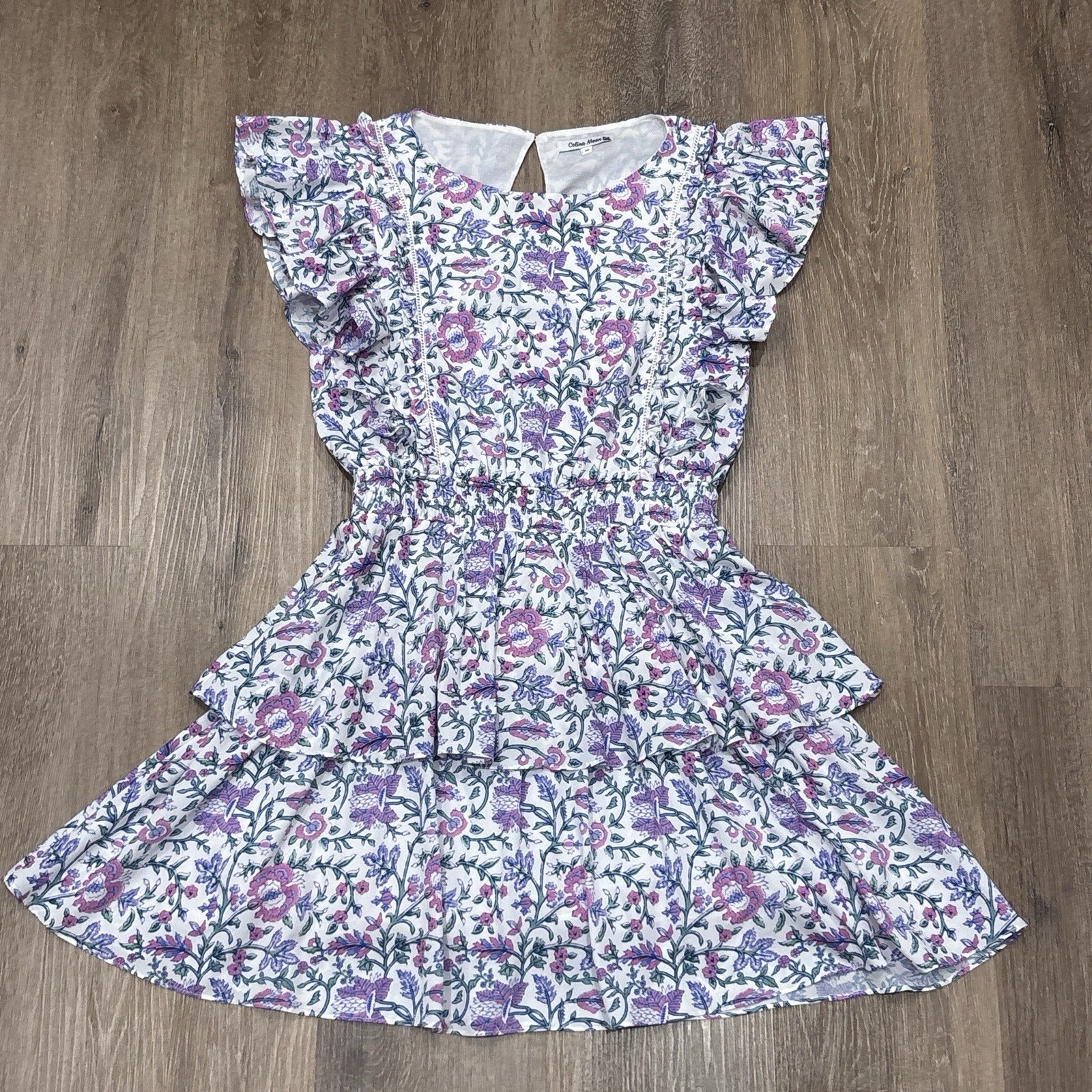 Celina Moon Dress Medium Purple Floral Boho Ruffle Tiered Cottagecore Coquette