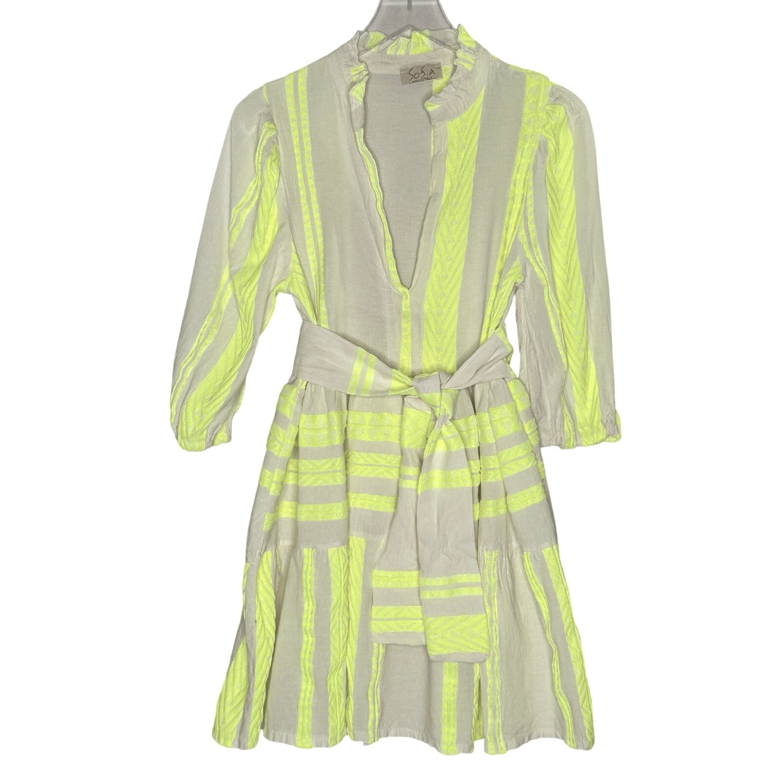 Sofia Made in Italy SM Salta Tiered Mini Dress Yellow Beige Cotton Travel