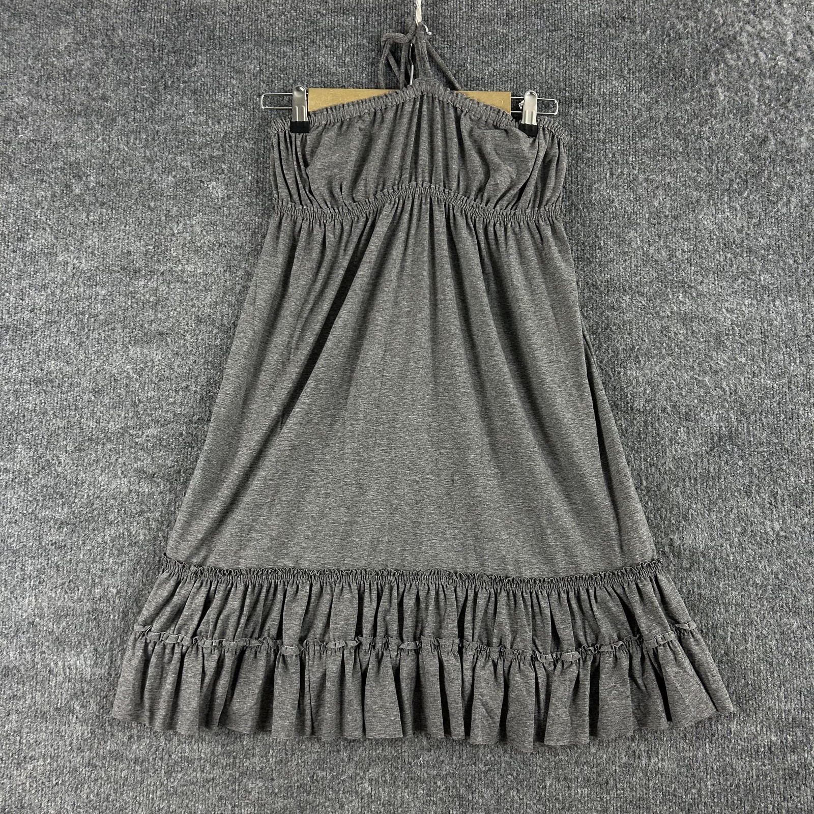 Vtg Juicy Couture Dress Small Ruched Halter Mini Ruffle Hem Gray Y2K Summer