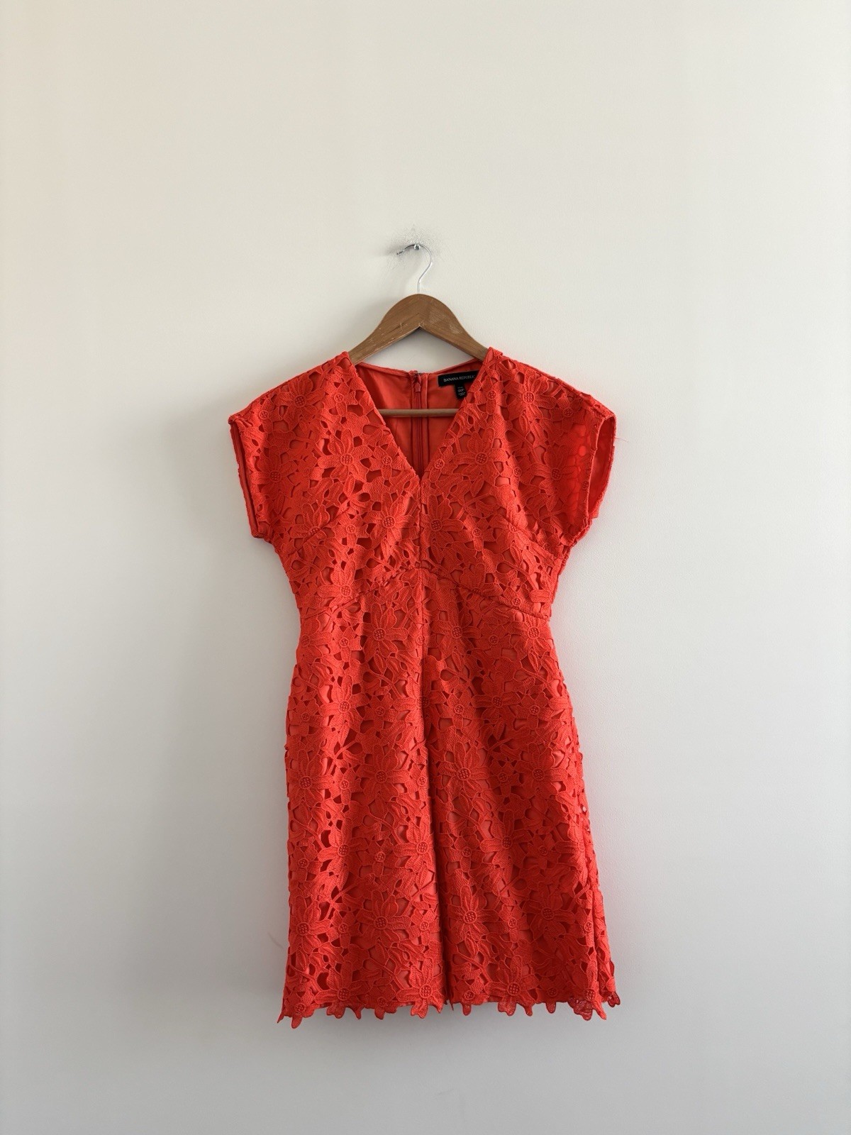 Banana Republic Dress Mini Orange Crochet Knit V-Neck Women 00P Office Wedding