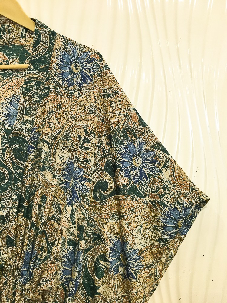 Silk Green Kaftan / Handmade Flowy Maxi Dress / Resort Wear Outfit MFN1077