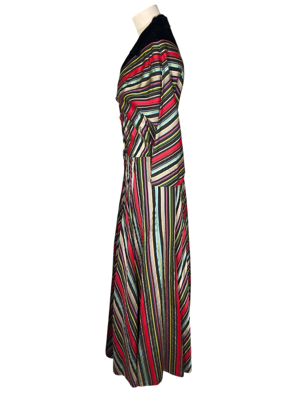 1940s/1950s Maxan Multicolor Striped Dolman Sleeve Hostess Gown – Size Small