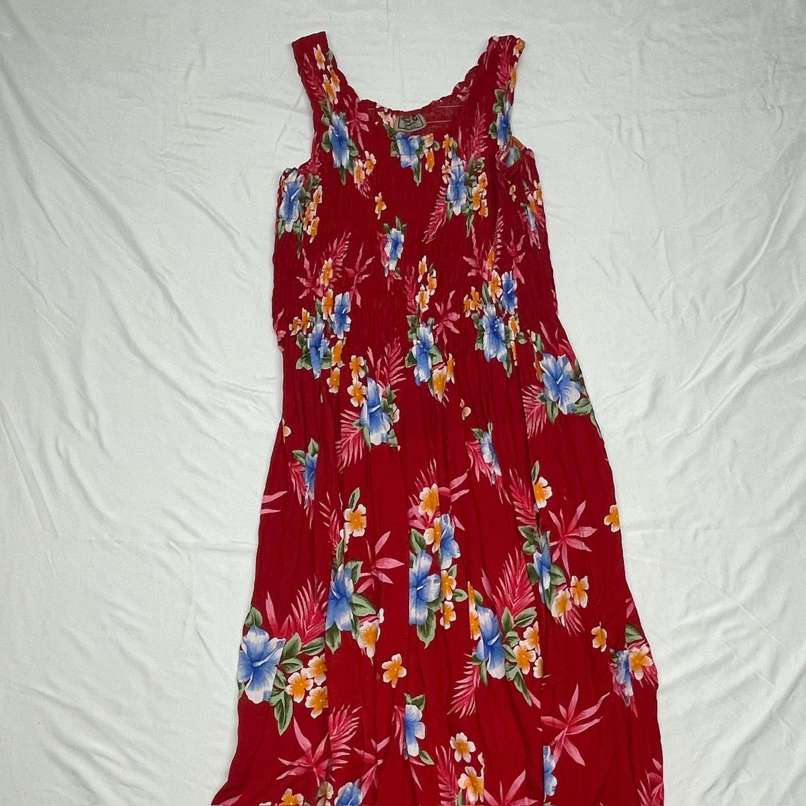 Aloha Hut Hawaii One-Size Red Floral Pull On Long Hawaiian Dress