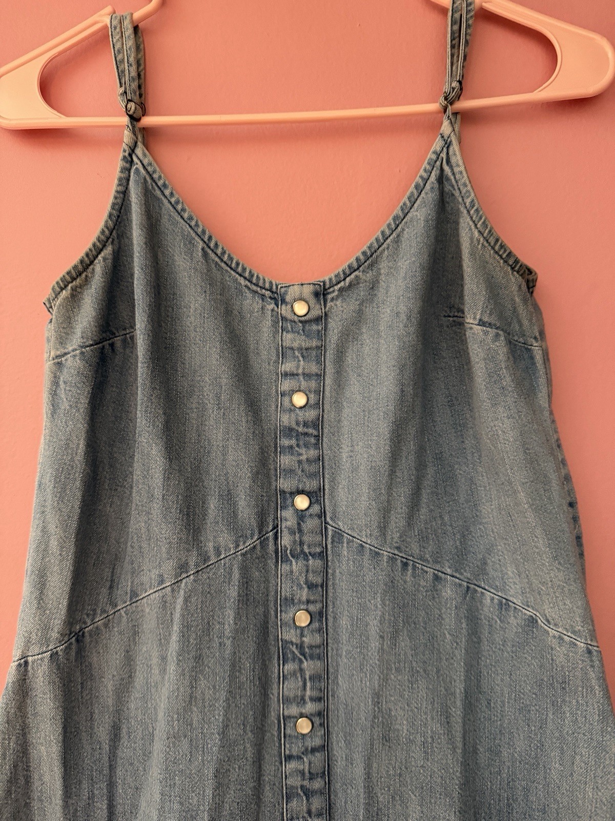 Spaghetti Strap Button Down Denim Mini Dress Jean Dress small