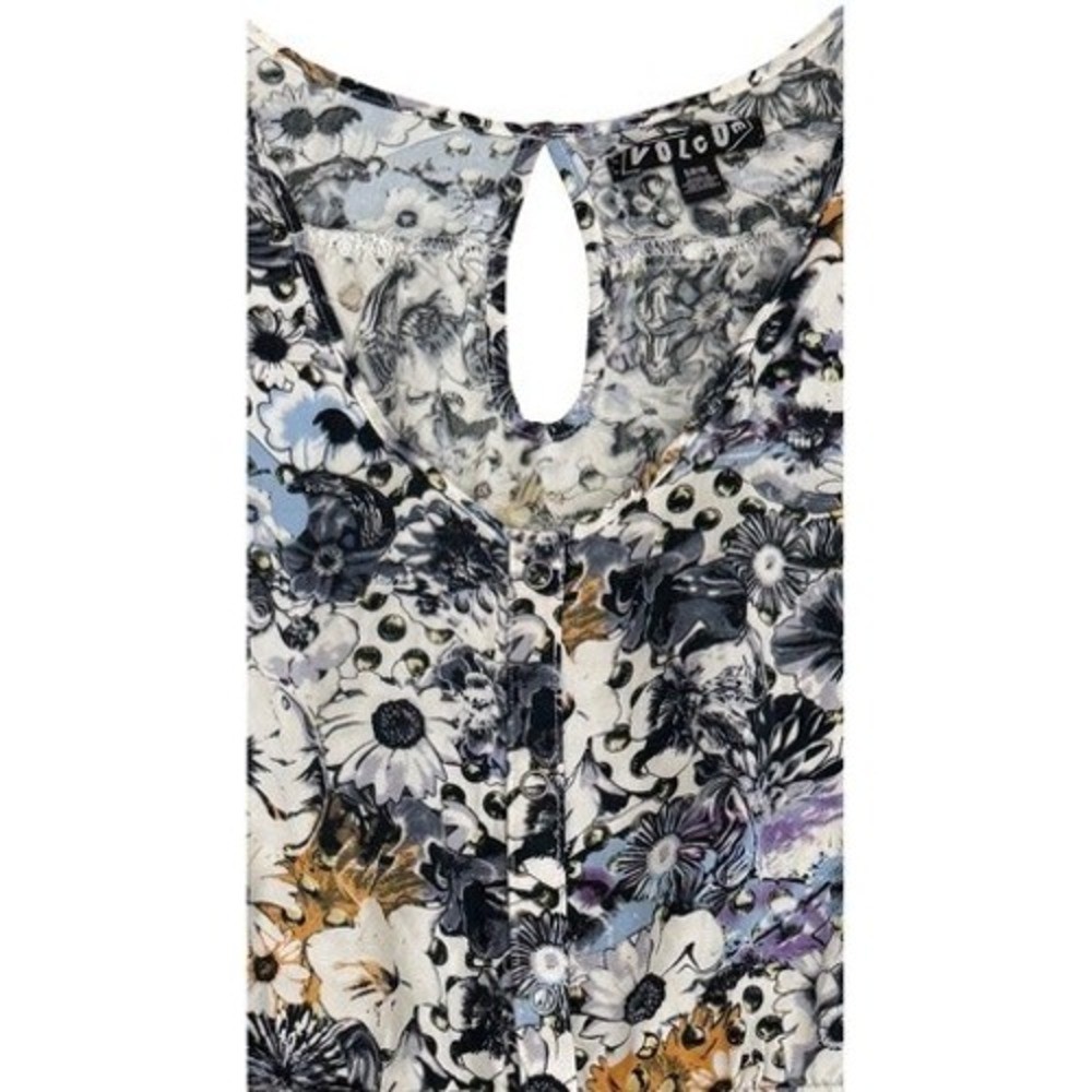 Volcom Floral Print Sleeveless A-Line Dress Women Size Small Keyhole Button Back