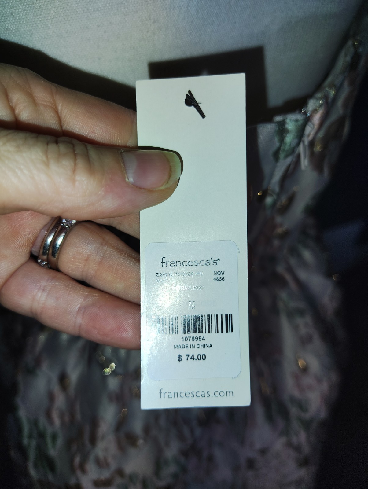 francesca’s Beige Pink Green Floral Jacquard Strapless fit & flare Mini Dress M