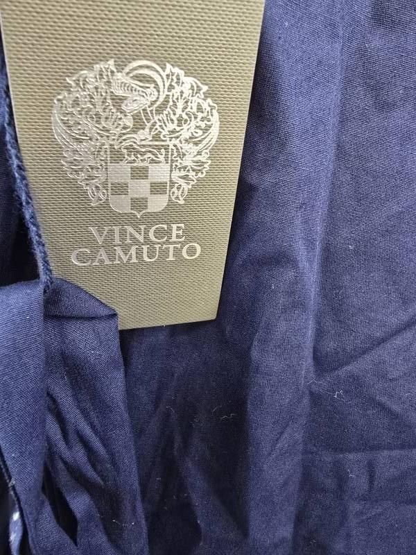 Vince Camuto Split-Neckline Elbow-Sleeve Tie Waist Dress Women’s 8 Navy Pullover