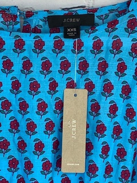 NWT J Crew Dolman Sleeve Mini Dress Blue Pink & Attach Lining 100% Cotton XXS