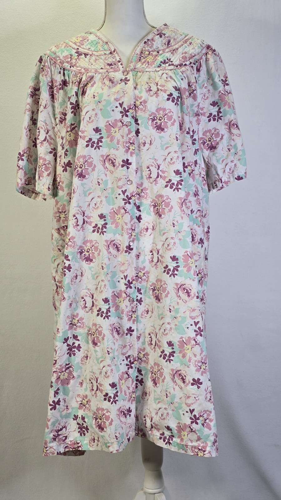 National Since 1952 Vtg House Patio Dress Mumu Floral White Pink 3X EUC