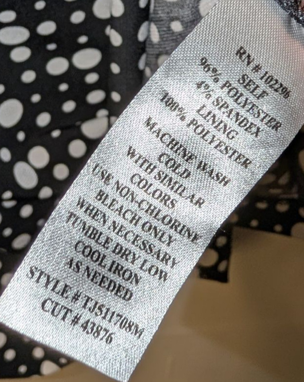 Connected Apparel Black & White Polka Dot Dress, Size 12, Stretchy Sheath Dress