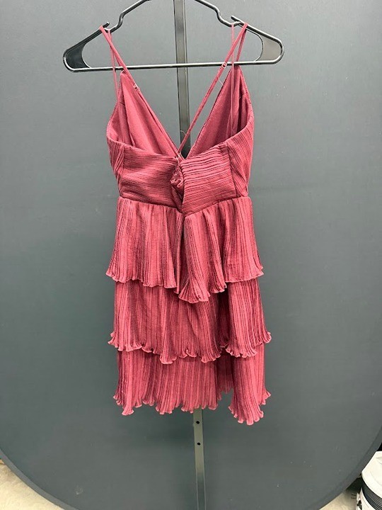 Altar’d State Maroon Ribbed Ruffle V-Neck Mini Dress Size M