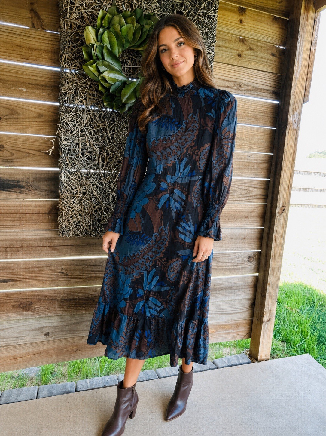 Karlie Small Rayon Maxi Dress Long Sleeve Small