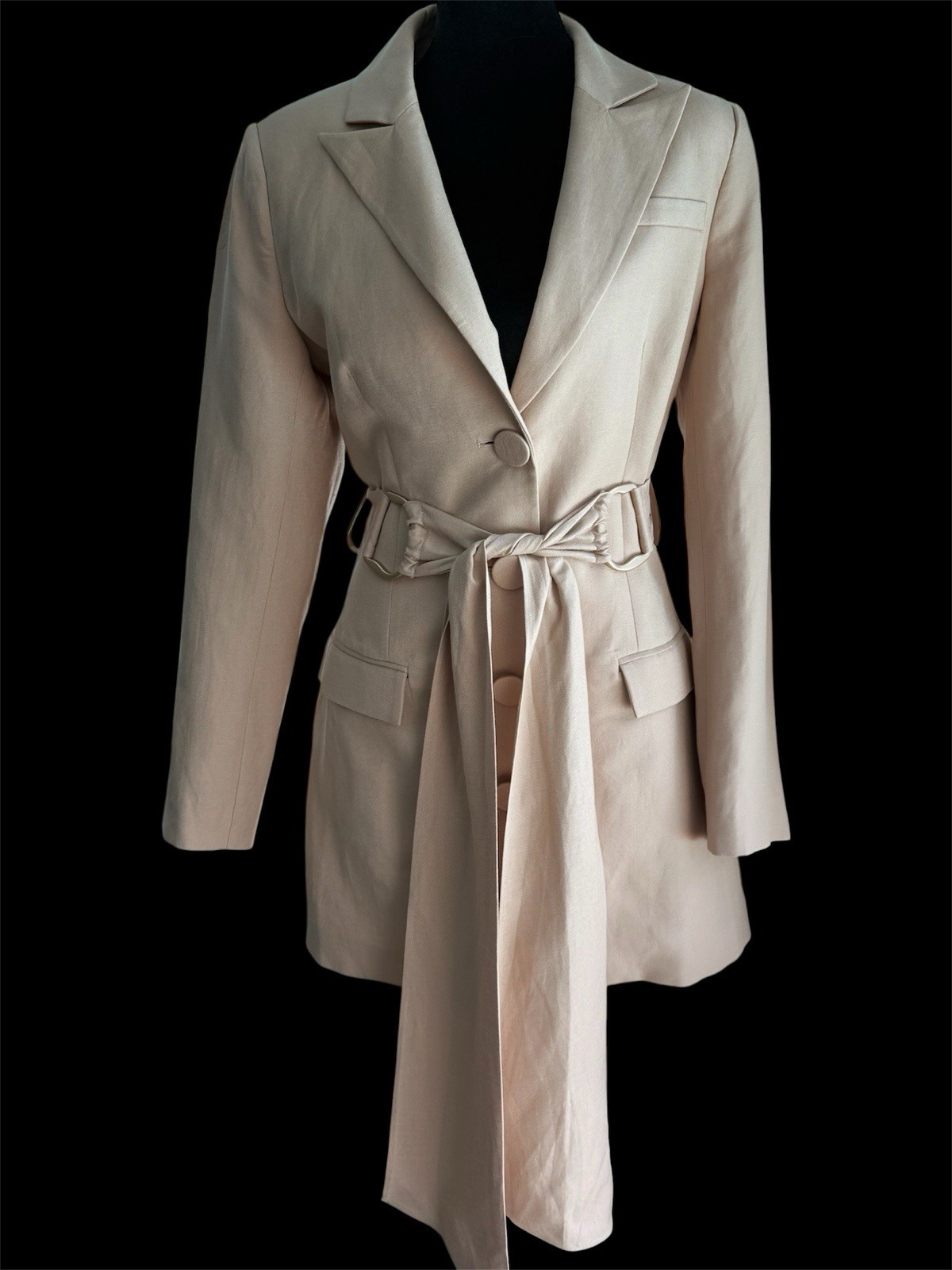 Significant Other Elora Belted Blazer Mini Dress US 4 Tan Structure Long Sleeve