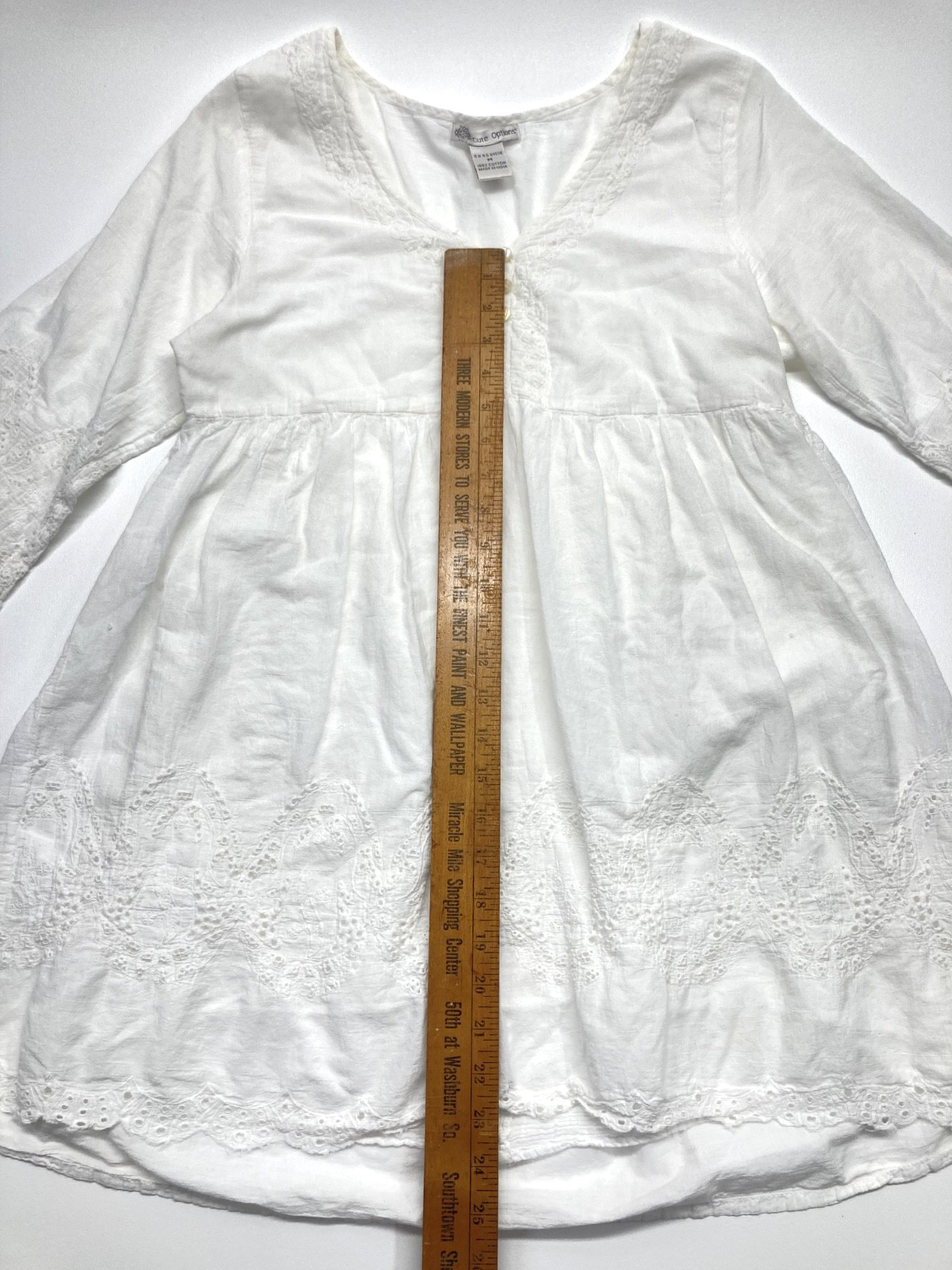 Cute Options 100% Cotton White Tunic Embellished Lined Dress Women’s Size M