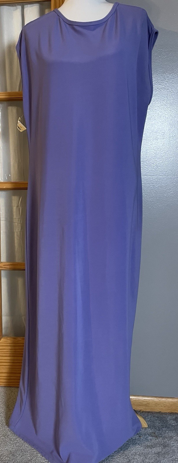 Nordstrom Deadstock Maxi Dress XL Purple Nylon Blend Short Sleeve Side Slit