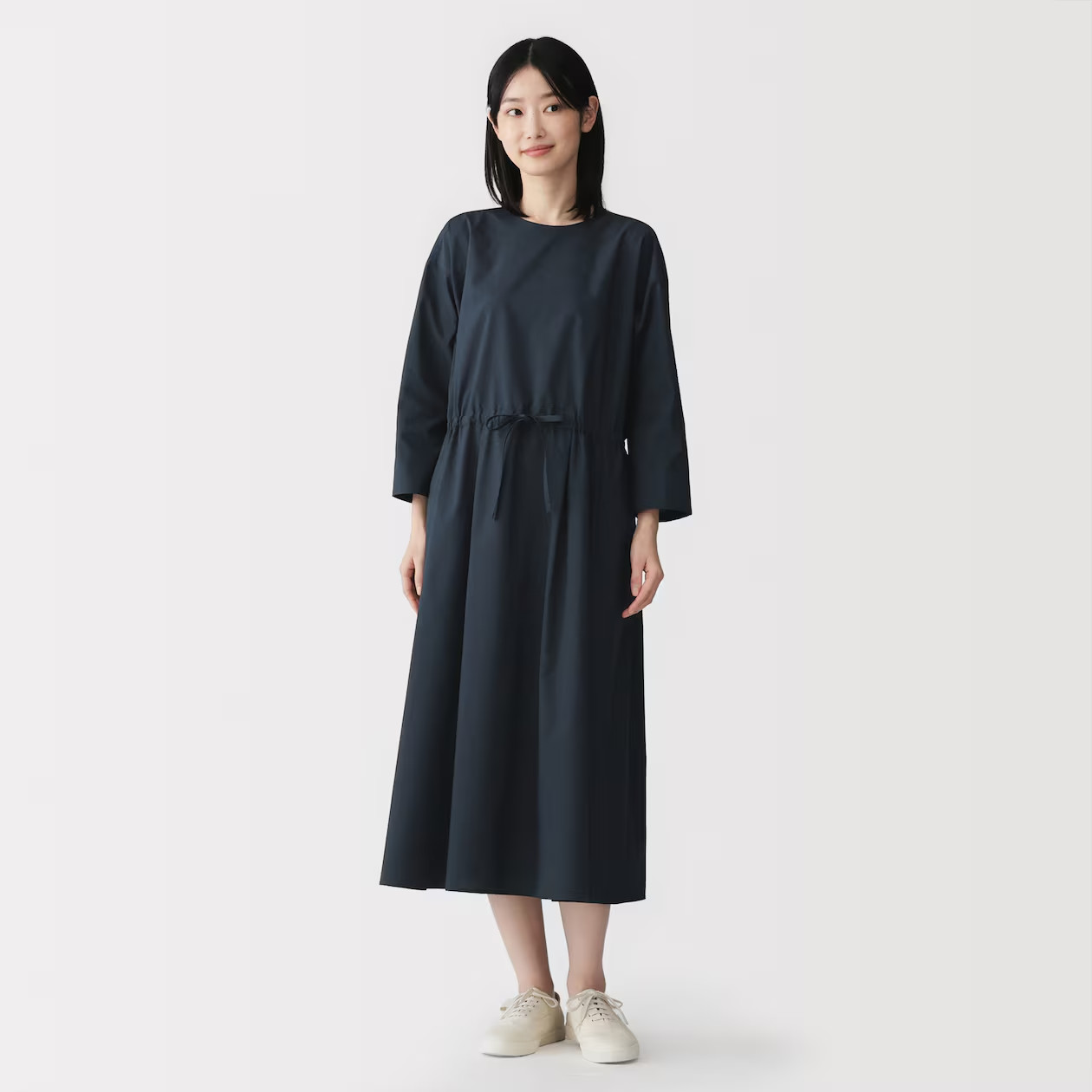 MUJI Womens Light Broadcloth Pullover Dress Dark Navy FedEx