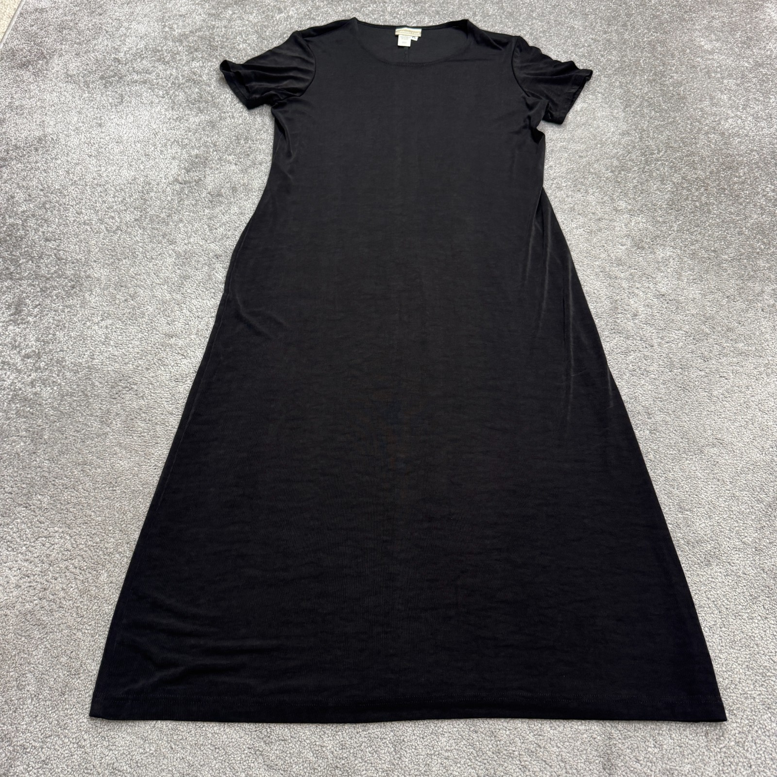 Vintage Coldwater Creek Maxi T-Shirt Dress Womens Large Petite Black Knit Casual