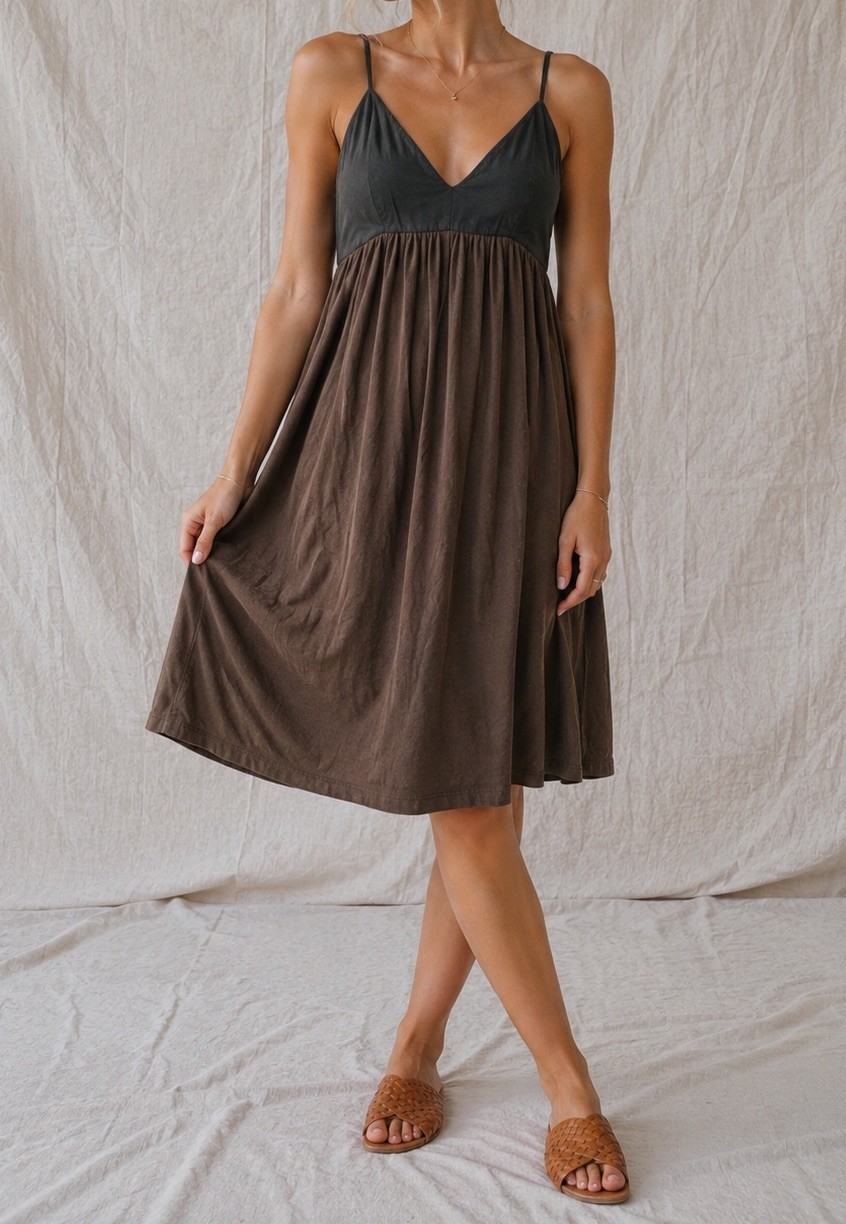 Vintage James Perse Silk Blend Brown Charcoal Slip Dress Flowy Size 2