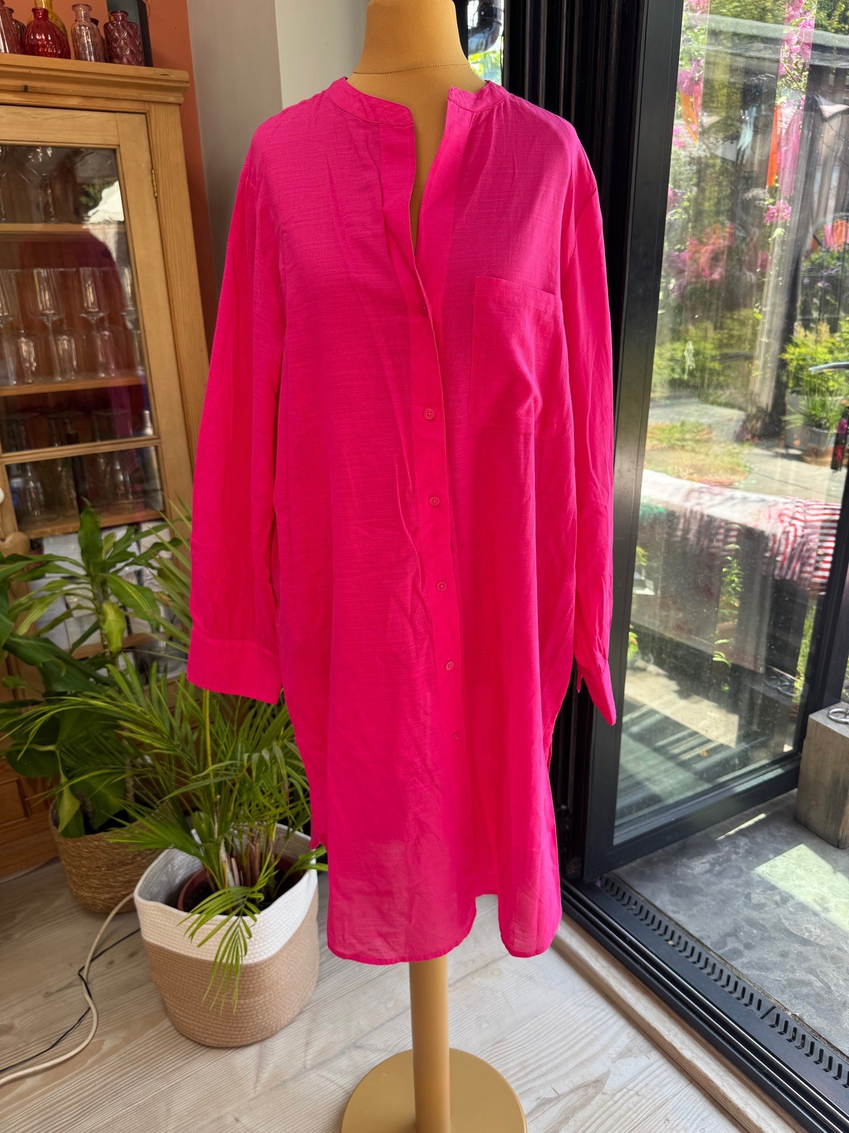 Fabulous MARKS & SPENCER Bright Pink Floaty Cotton Oversized Shirt Dress M *^