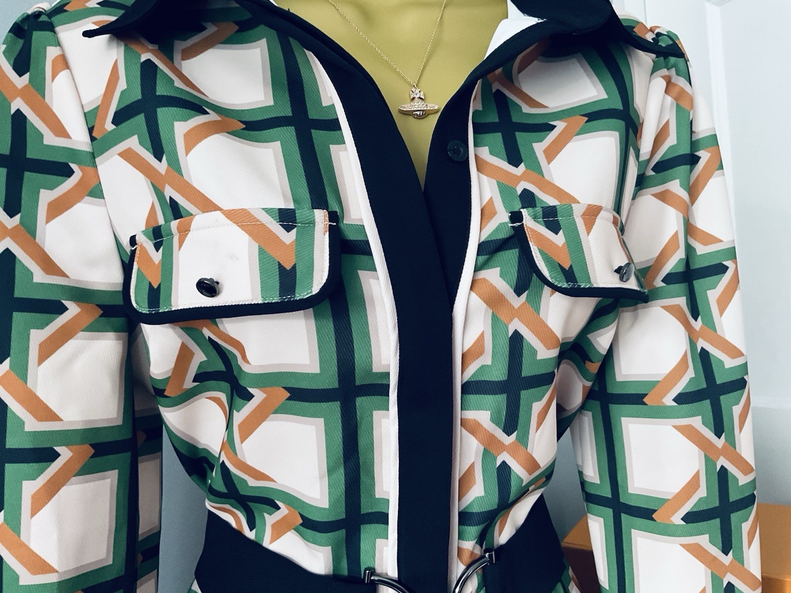 Pristine Karen Millen Twill Tie Border Print Woven Midi Shirt Dress Stunning 12