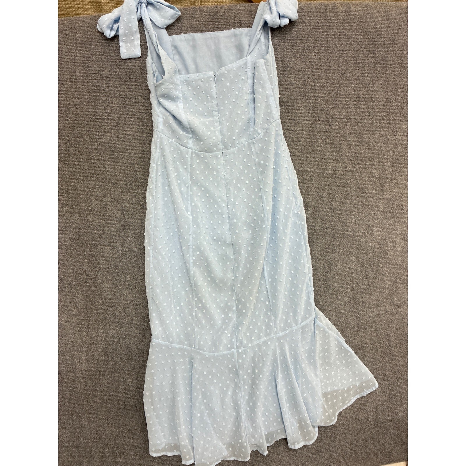 Lulus Light Blue Swiss Dot Tie-Strap Mermaid Midi Dress Small