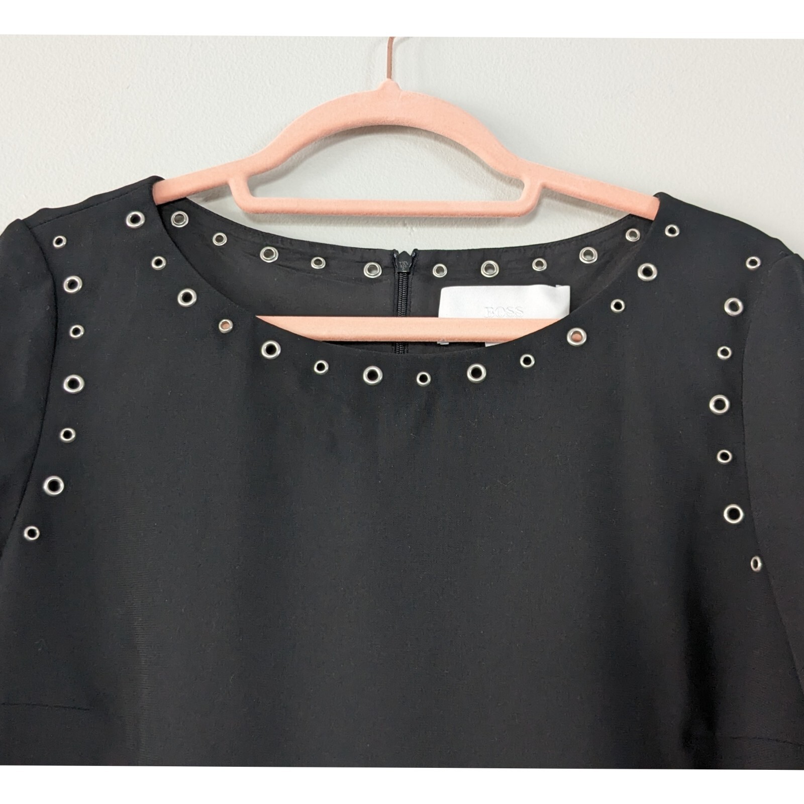 Hugo Boss Henryke Grommet Shift Dress Black 100% Polyester US 6