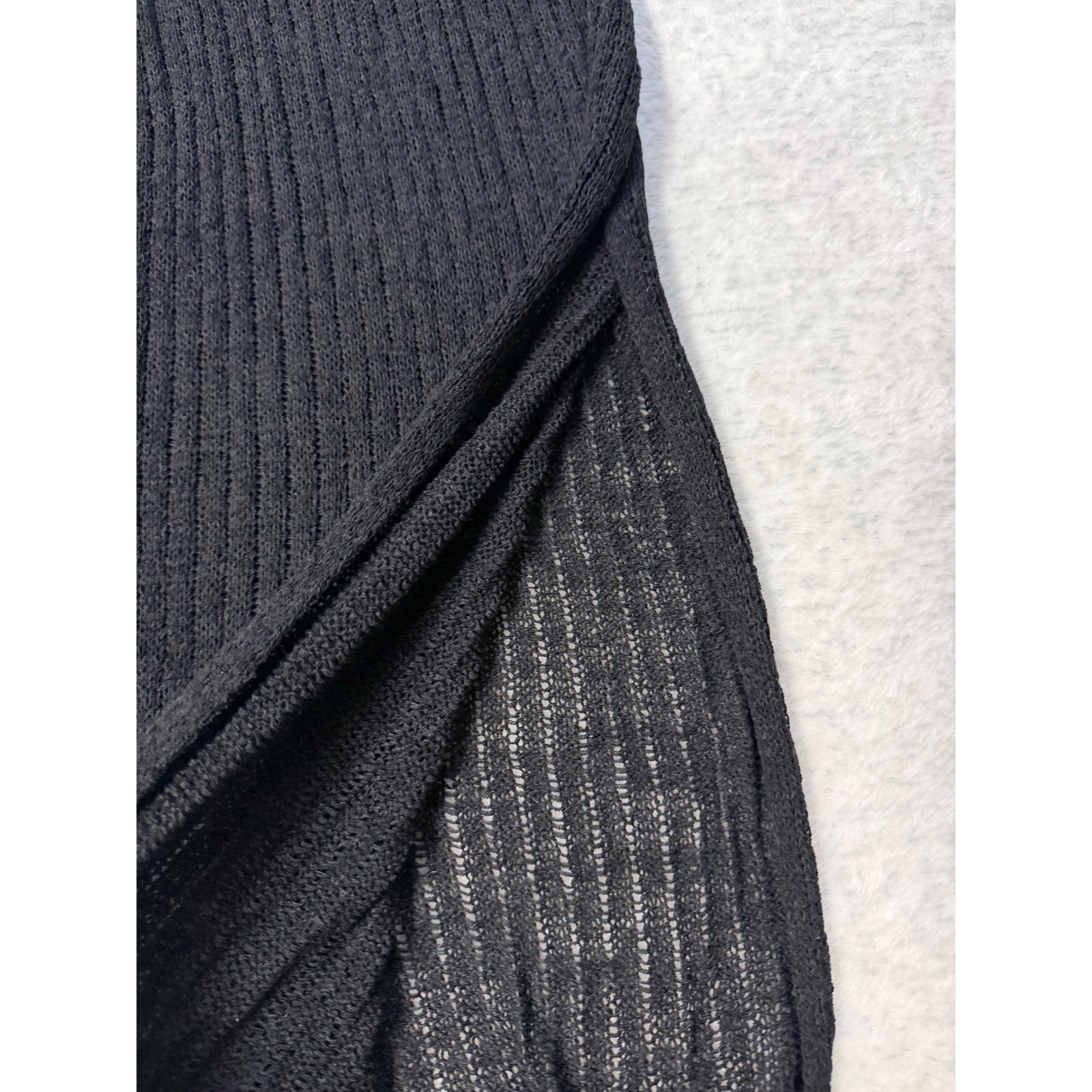 Shade & Shore Black Ribbed Knit Maxi Dress Swim Cover Side Slit XS 0-2 NWT