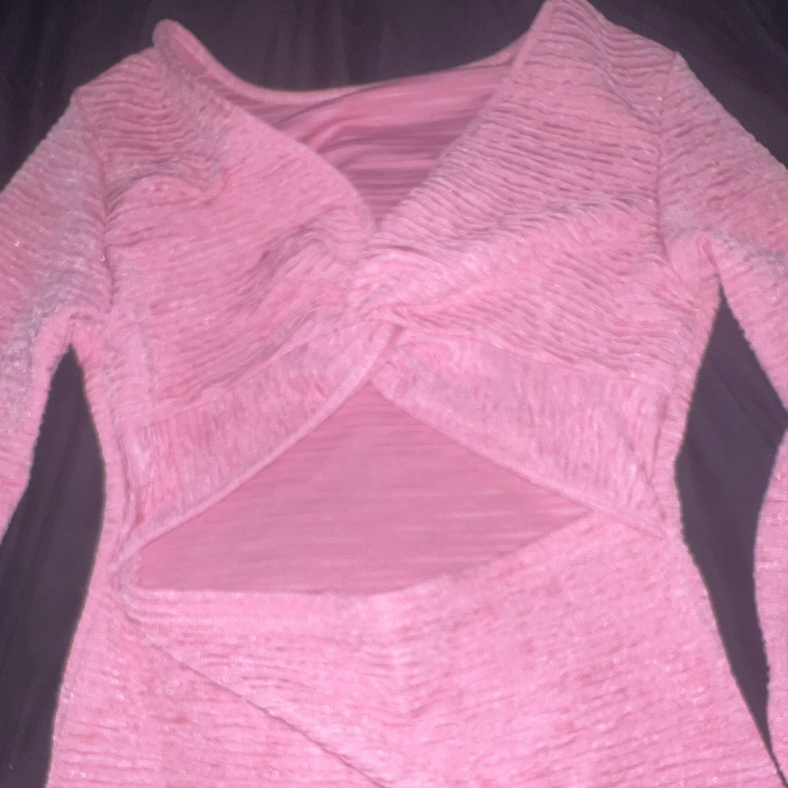 Women’s Pink Solid V-Neck Cut Out Long Sleeve Bodycon Mini Dress Size M