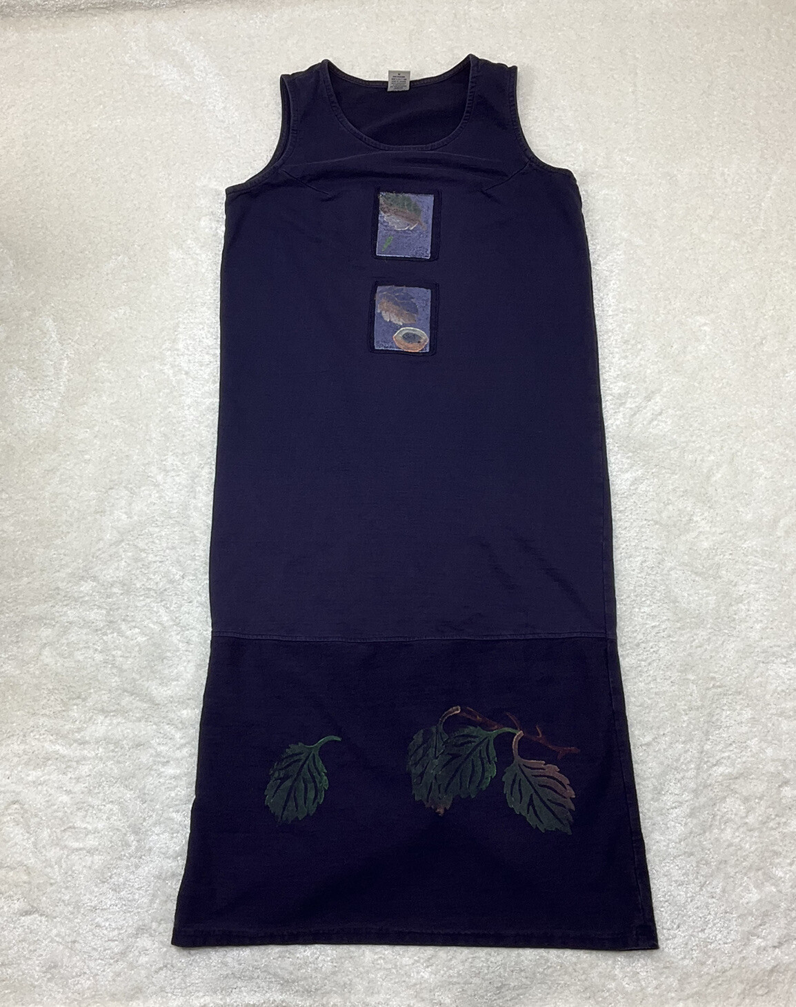 Viva City USA Womens Size M Maxi Tank Dress Dark Purple Leaf Print Stamped