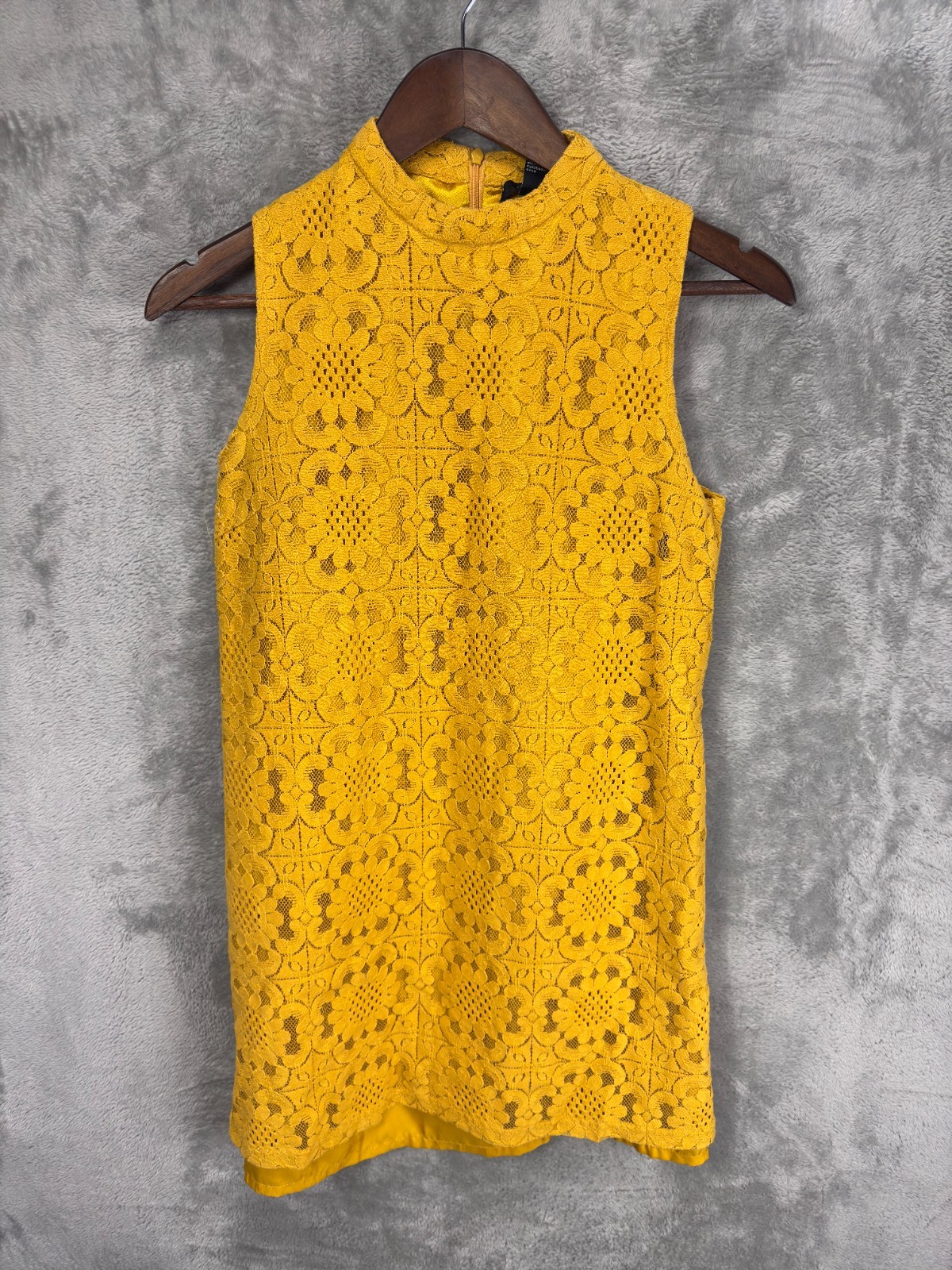 Forever 21 Crochet Floral Lace Mini Shift Dress S Yellow Boho Western Festival