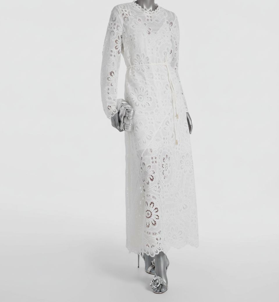 Zimmermann Women’s White Ottie Embroidered Cotton Maxi Dress Size 1